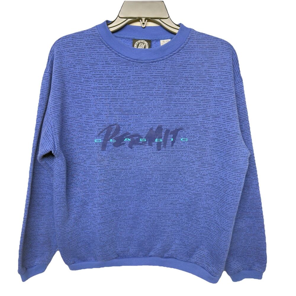 Vtg Permit Classic Crewneck Pullover Sweatshirt Skate Surf Wear Blue Men S EUC